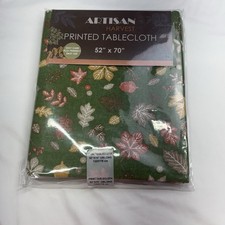 Artisan Harvest Printed Tablecloth 52  X 70  Oblong Green Leaves