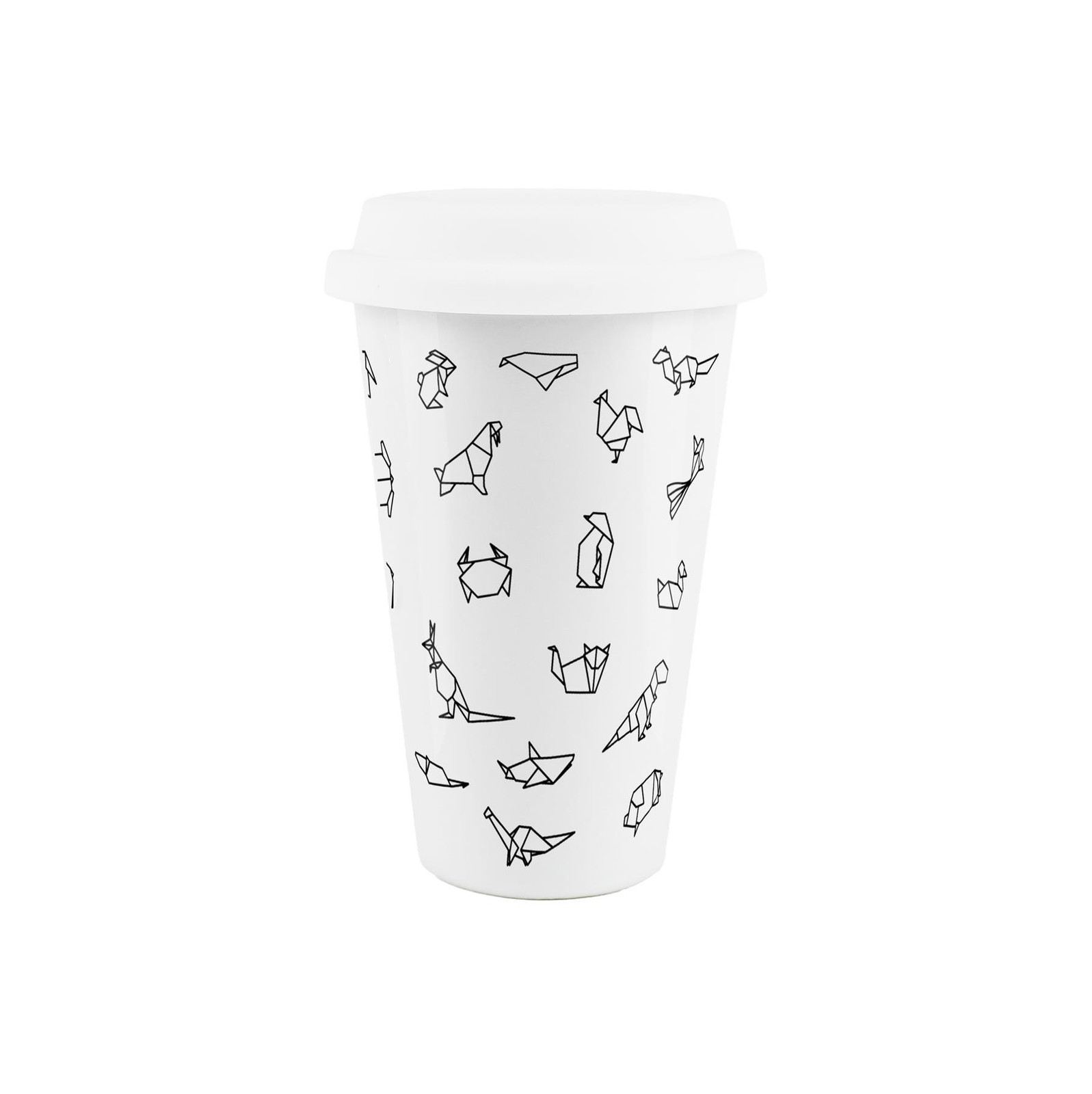 Origami Outlines Ceramic Travel Mug - Reusable Insulated Craft Themed Gift Mug