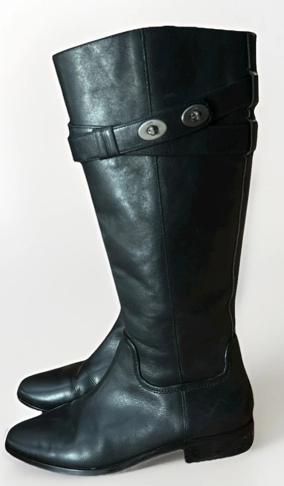 Coach Linette Black Leather Riding Boots 5.5 B Silver Turnlock Tall Equestrian - Image 3 of 4