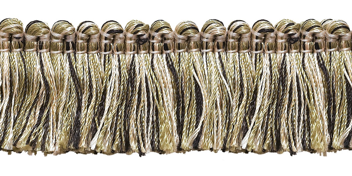 DÉCOPRO 1 1/2"" Brush Fringe Trim, Tan Beige Black [Sold By The Yard]