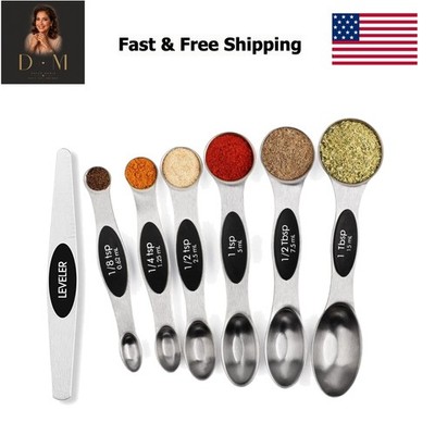 Magnetic Measuring Spoons Set Stainless Steel with Leveler, Stackable Metal T...