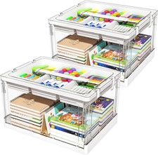 2 Pack 24QT Clear Craft Storage Box with Trays Art Supply Organizer Container
