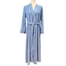 Vanity Fair Vintage Blue Velour Wrap Robe USA Braided Trim Full Length Medium