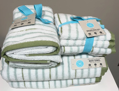 MARTHA STEWART SET OF 8 Piece Zero Twist Soft Absorbent Striped Multicolor