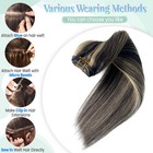 Weft Human Hair Extensions Weave Sew in Remy Real Hair Balayage 1B/613 16in 50g — photo 3