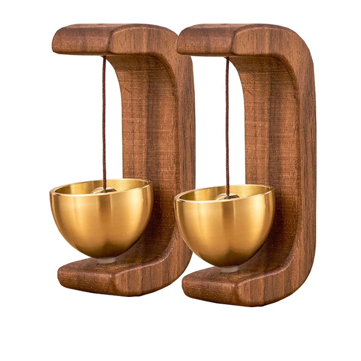 2 PCS Wooden & Brass Shopkeeper&rsquo;s Bell Door Chime &ndash; Magnetic or Adhesive Vint...