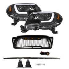 For Toyota Tacoma 2005-2011 Headlights Pairfront Bumper Hood Grille Kit Black