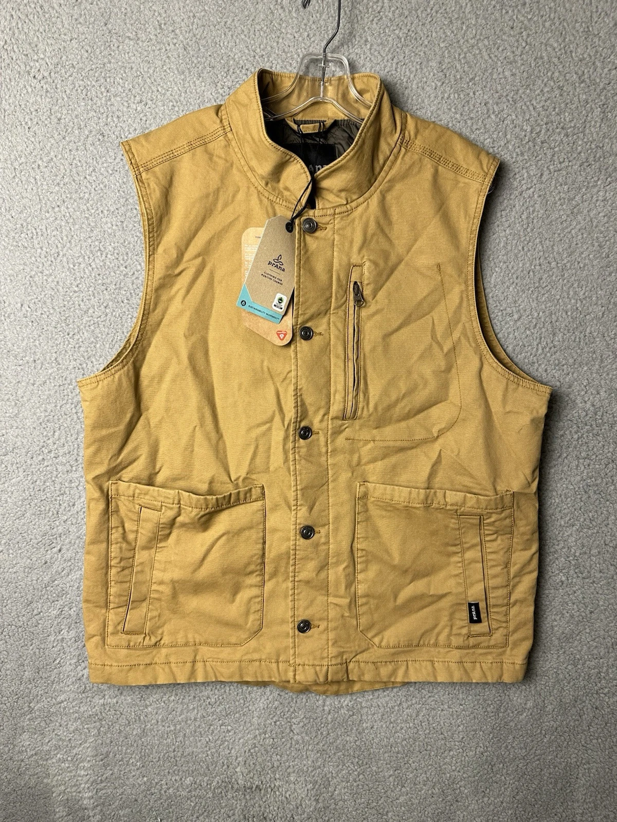 prAna Trembly Vest Mens Large Embark Brown Canvas Quilted Lined $140 MSRP