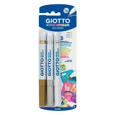 GIOTTO DECOR Metallic Marker Weiß Gold Silber 3er Set Künstlerbedarf