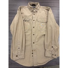 Carhartt Men's Medium Loose Fit Button Down Work Shirt Tan Canvas Long Sleeve