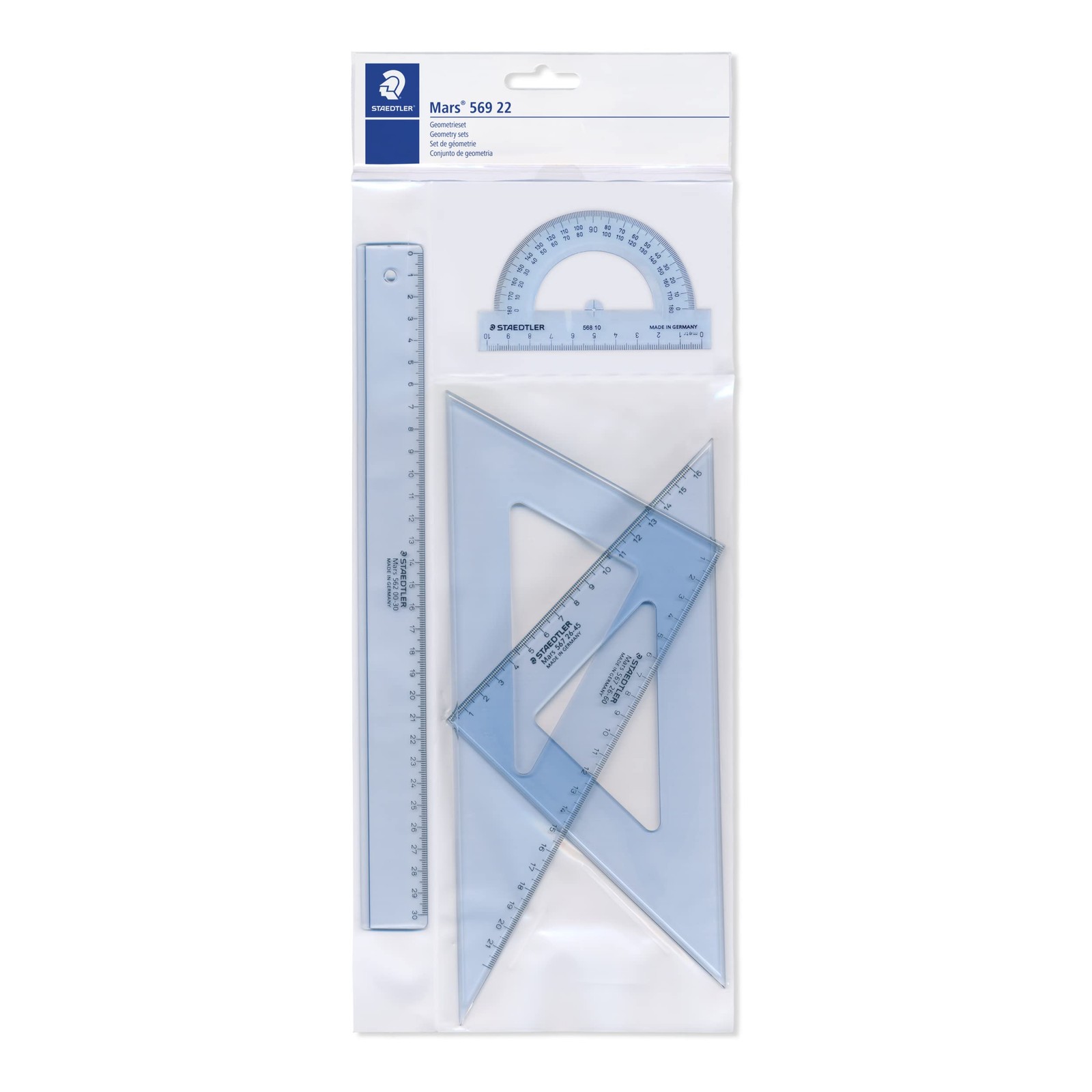 STAEDTLER 569 22 Mars Geometry Set with Ruler, Protractor & Set Squares (Pack of