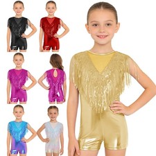Kids Girls Bodysuit Stage Dancewear Competitions Jumpsuit Themed Party Tassels