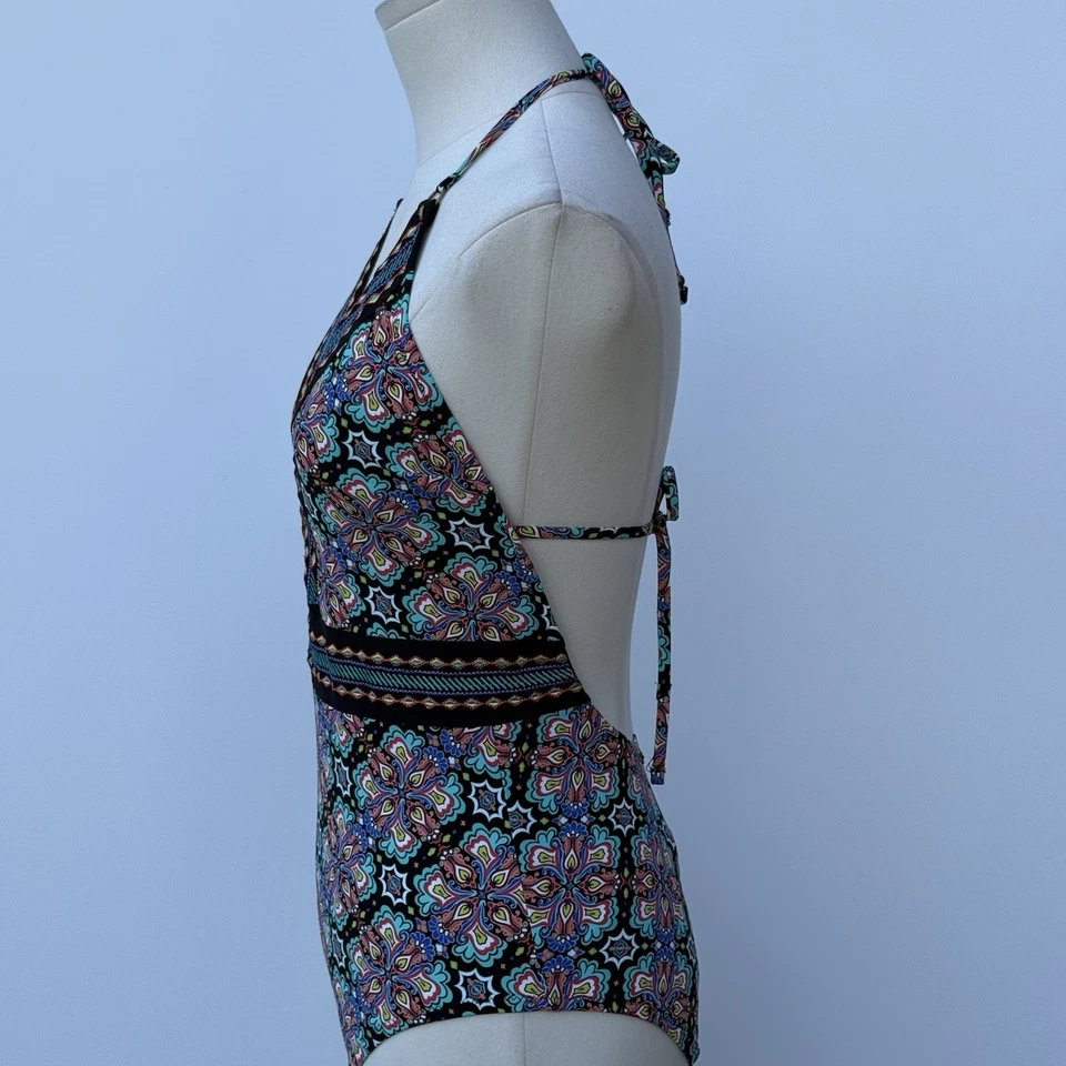 Nanette Lepore Blue & Pink Geometric Floral One Piece Swimsuit SZ Small-NL5GD10 - Image 3 of 4