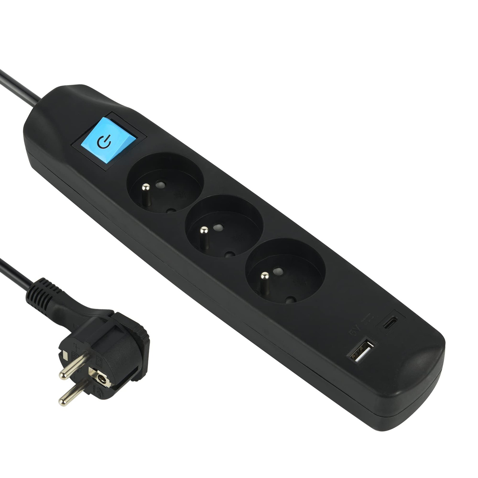 Bloc multiprise 3 prises françaises et 2 ports USB 3.4A compact blanc de 17W