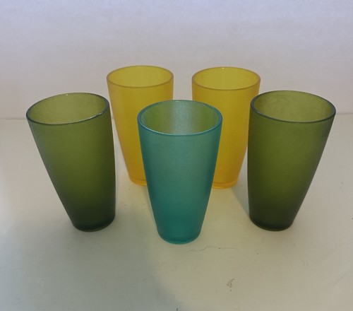 VTG MCM 1960s H. J. Stotter Inc Tumblers Set Of 5 Green Yellow Blue Acryli