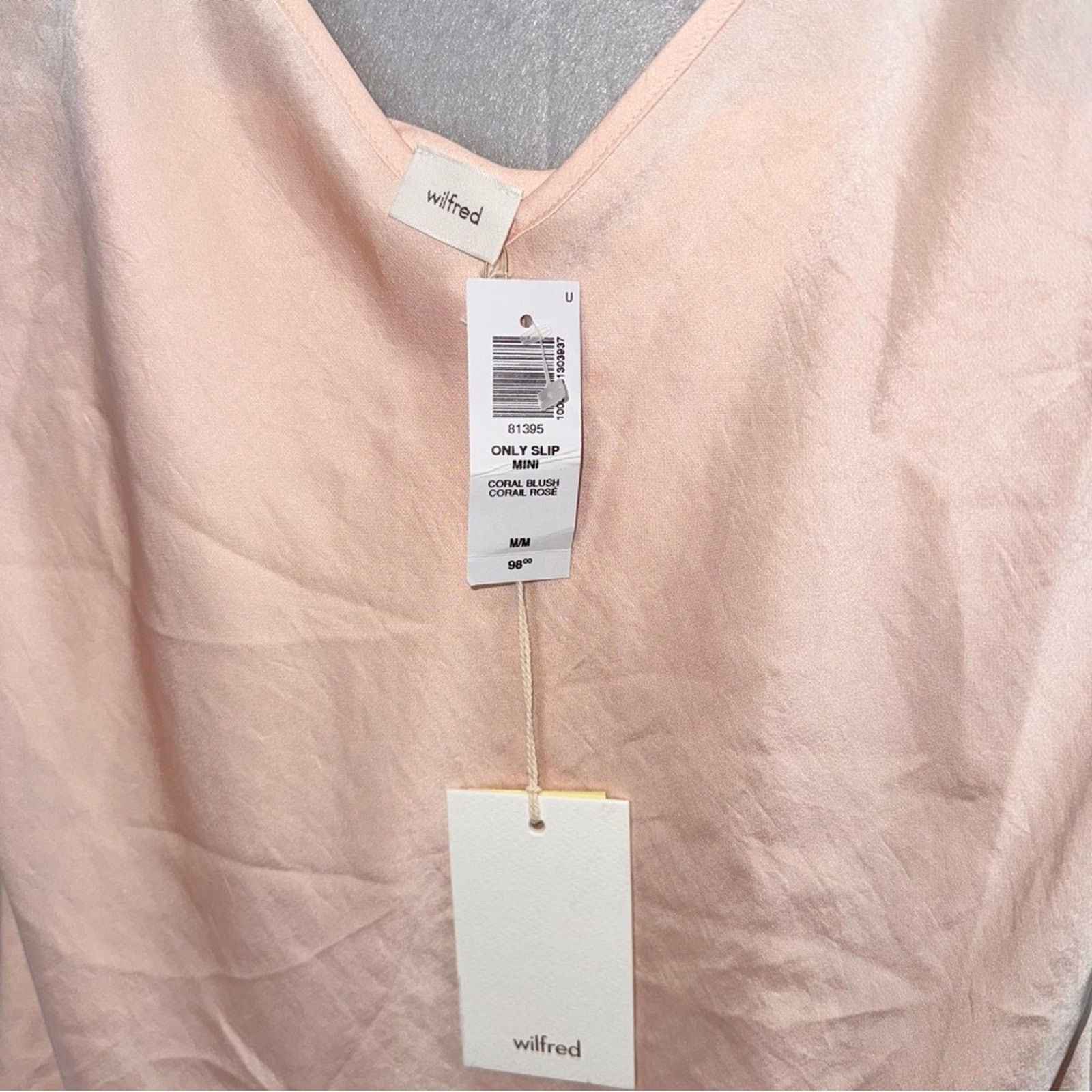 Aritzia Wilfred- NWT women’s only slip Mini Dress satin pink blush V neck size M image 5