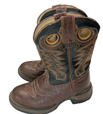 Durango Boys Size 10 Brown Black Western Cowboy Boots BT200 Slip On Faux Leather