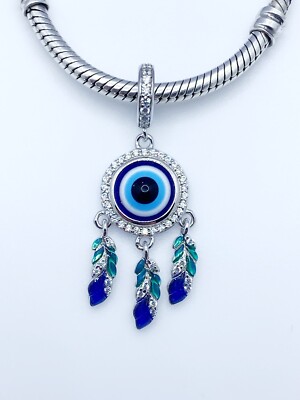 Lucky Hamsa Dangle Charm Evil Eye Schutz Echt 925 Sterling Silber  
