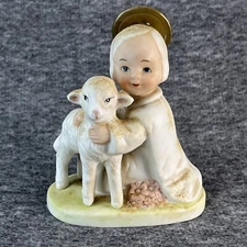Homco Holy Child & Lamb Figurine #5605 4.5" H Porcelain Vintage