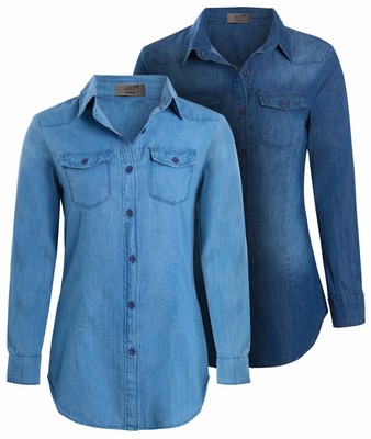 Womens Denim Shirt Slim Fitted Top 