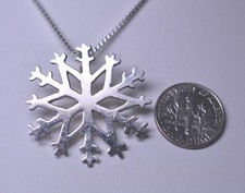 STERLING SILVER 1.25 INCH SNOWFLAKE PENDANT ON 20 INCH BOX CHAIN NECKLACE
