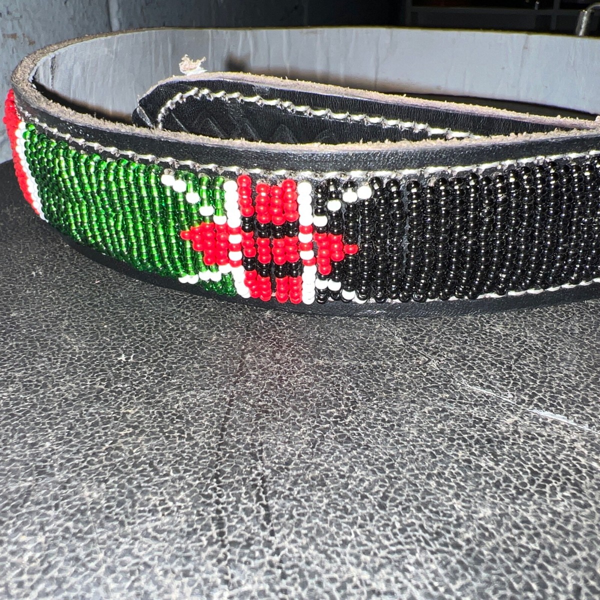 Handmade Beaded Tribal Kenya Maasai Logo Emblem Leather Belt 