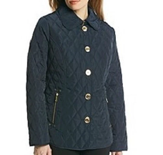 Nuovo donna designer blu navy Michael Kors bottoni anteriori trapuntato autunno primavera M
