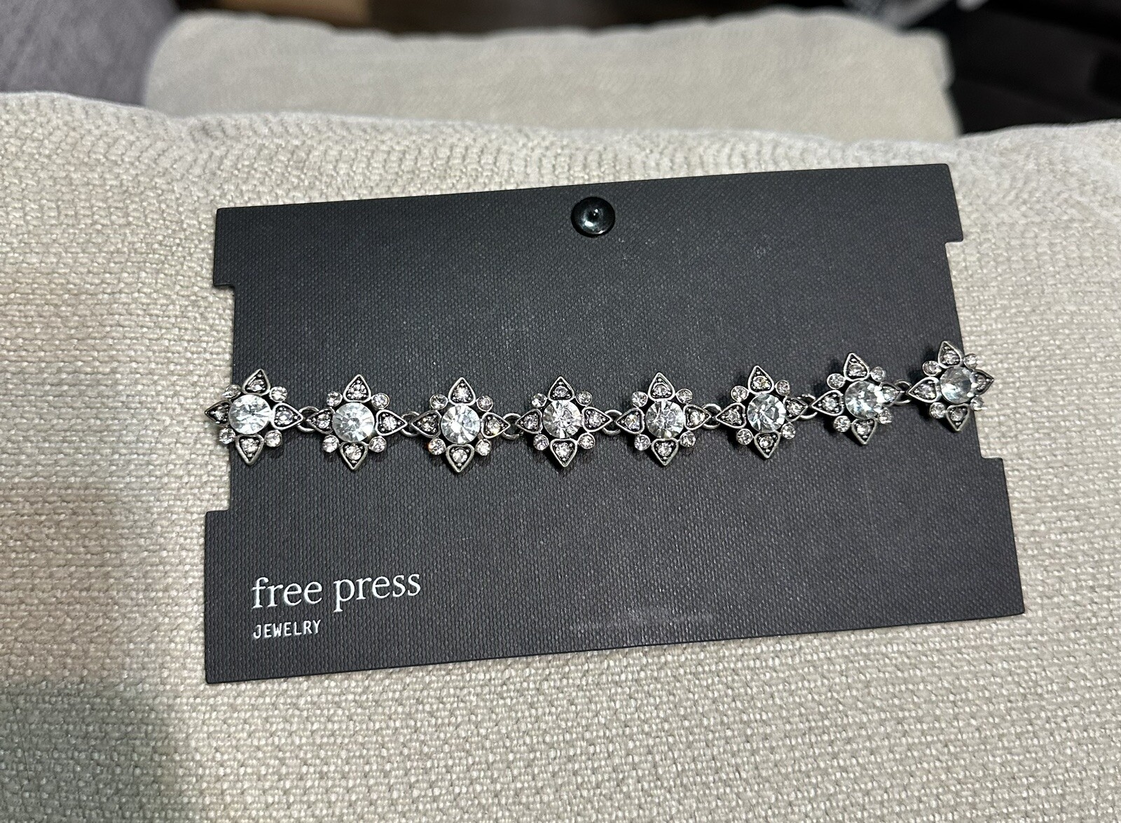 Vintage Antique Brushed Silver Rhinestone Choker Necklace.