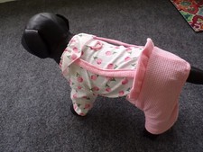 dog pet pajamas, pink roses, ruffled waist, Small  read details 