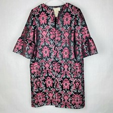 Kate Spade Women Size 2 Black Pink Tapestry Jacquard Coat Open Front