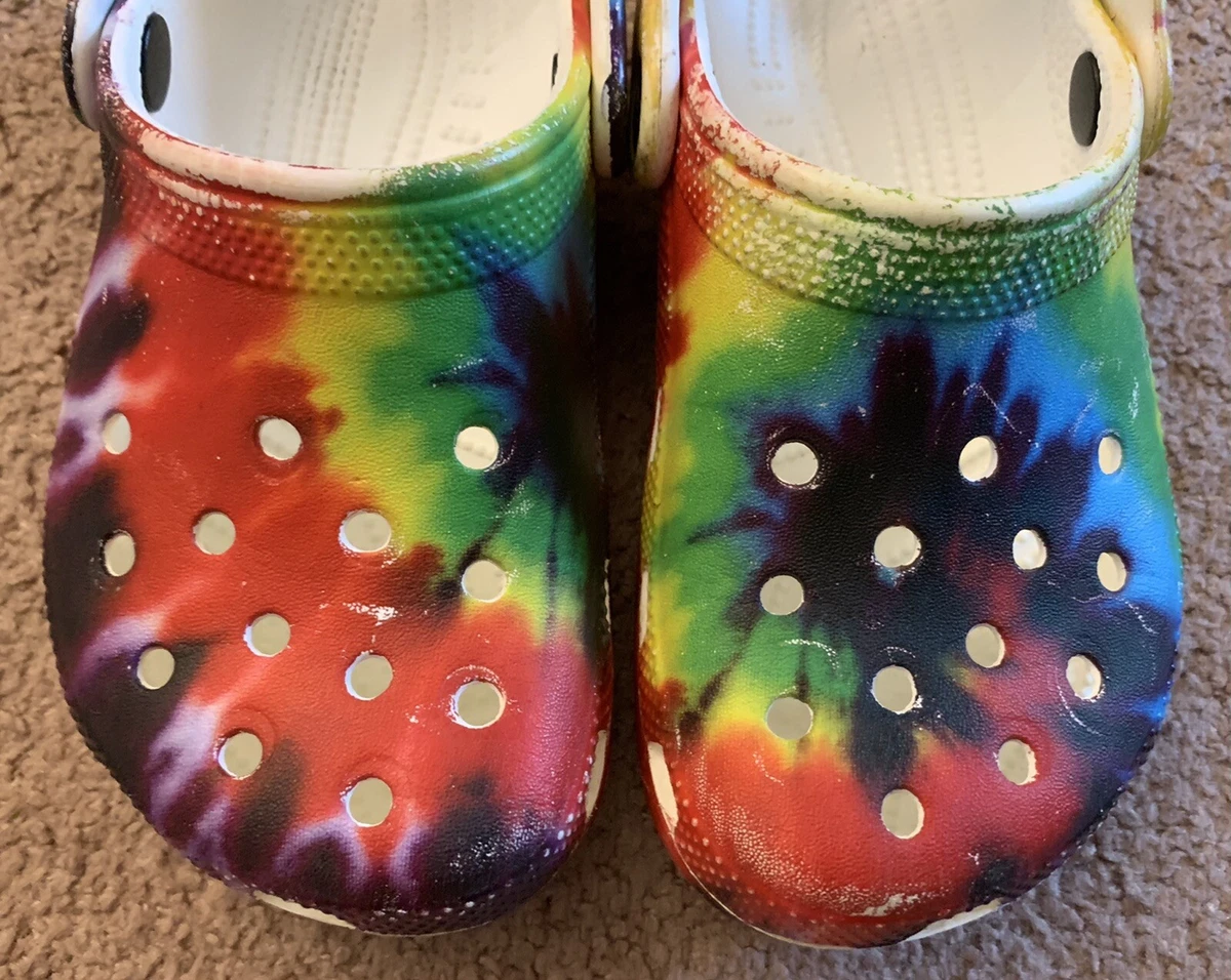 Youth Kids Girls Tie Dye Rainbow Multicolor Crocs Clogs Rubber