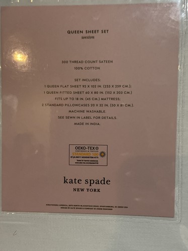 Kate Spade QUEEN Bright White WESTON 300 Thread Count 100% Cotton Sheet Set - Picture 5 of 8