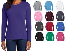 LADIES LONG SLEEVE, CREW NECK PRESHRUNK COTTON T-SHIRT, SIDE SEAMS, XS-4XL