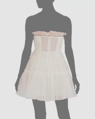 bcbgmaxazria strapless tiered tulle mini dress Bcbgmaxazria Womens Ivory Strapless Tiered Tulle Ruffle Mini Dress Size 12