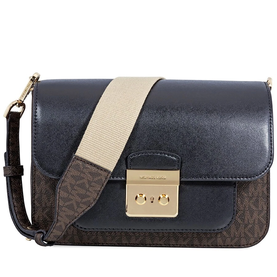 Bolso de Hombro Michael Kors Sloan Editor Grande Cartera Logo Marrón Negro Dorado Foto 2 de 4