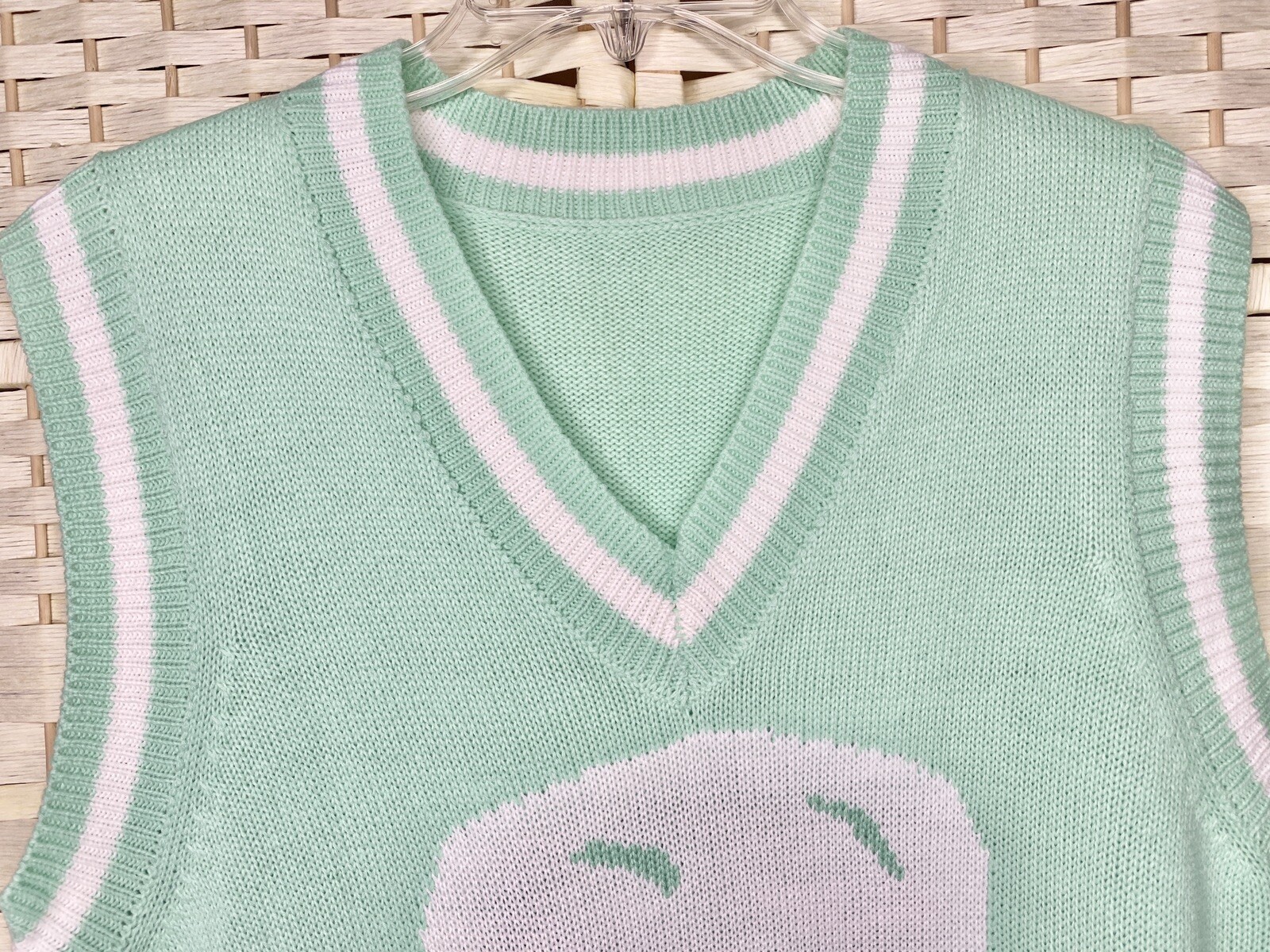 Shein Sweater Vest Mint Green \u0026 White 