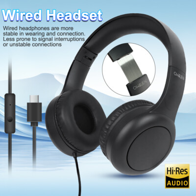 Wired Over-Ear Stereo Headphones Noise Isolation Headseet Lightweight Type-C