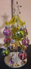 Green Glass Tree With Colored Ball Ornaments 6" LSArts Gift Essentials XM-1062