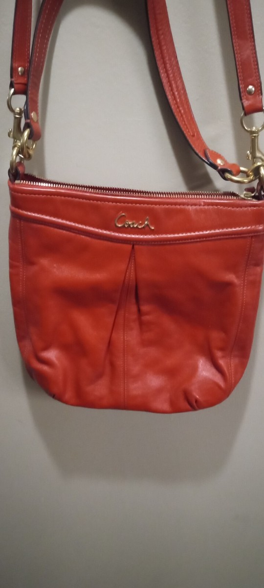 Auth COACH #F20114 Ashley Orange Leather Convertible Hobo Bag w