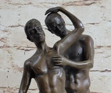 Art Deco Two Men Male Embracing Hot Cast Hand Made Sculpture Figurine Nude