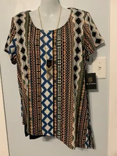 NWT I.N. Studio Multi-Color Lined Top with Short Sleeves     Size XL   