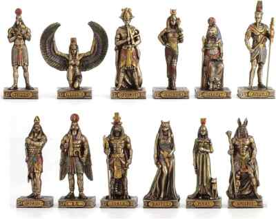 Veronese Design Egyptian Gods Figurines Set Hand Painted Resin Statues Bronze