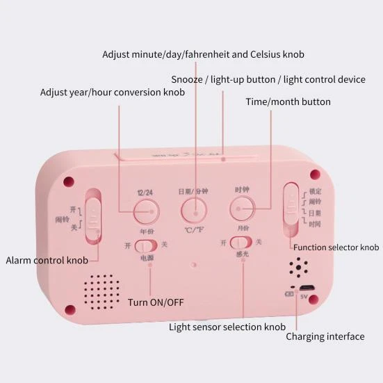 Wecker Digital Alarmwecker Alarm Uhr LED Zeit Temperatur Laut Kalender Rosa - Bild 4 von 4