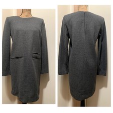 Zara Womens Dress S Ponte Knit sheath Charcoal gray faux pockets new