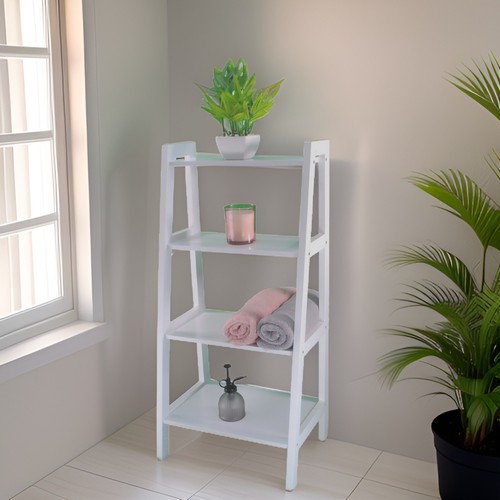 White 4 Tier Wooden Ladder Shelf Bathroom Storage Unit Organizer Display Rack - Imagen 6 de 8