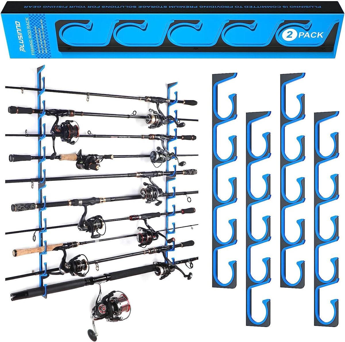 PLUSINNO H5 Horizontal Fishing Rod/Pole Holders Holds 10 Rod Nets Storage  Racks
