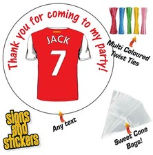 24 Personalised Party Stickers Football Arsenal DIY Sweet Cone + Ties Bags Kit