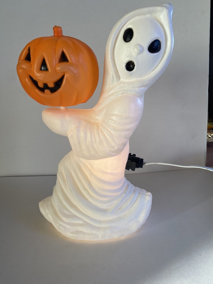 Vintage Halloween Ghost Holding Pumpkin 13” Blow Mold General Foam