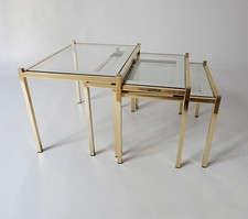tables gigognes basse en métal doré et miroir années vintage 1970 design