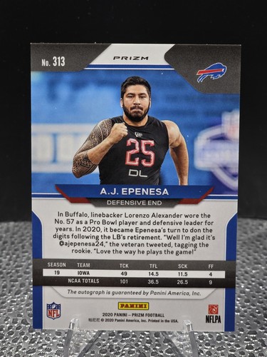 2020 Panini Prizm - Rookie A.J. Epenesa #313 Neon Green Pulsar Prizm Autographs - Picture 2 of 2